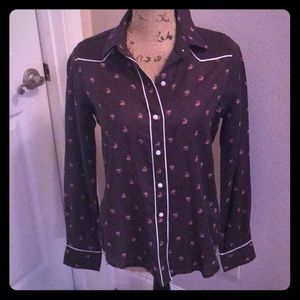 M- dark grey floral button up
